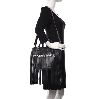 Balenciaga Calfskin XS Fringe Laundry Cabas Black 2 of 9