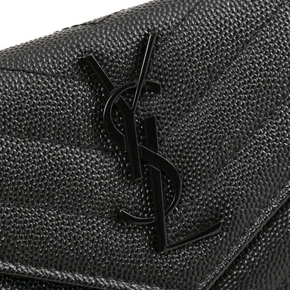 Saint Laurent Grain De Poudre Matelasse Chevron Small Monochrome Monogram Envelope Wallet Black Black 9 of 10