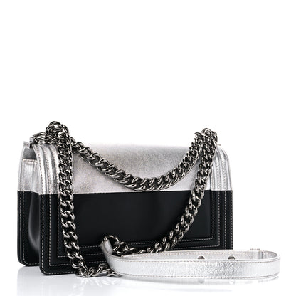Chanel Metallic Goatskin Calfskin Medium Boy Flap Silver Black 3 of 15