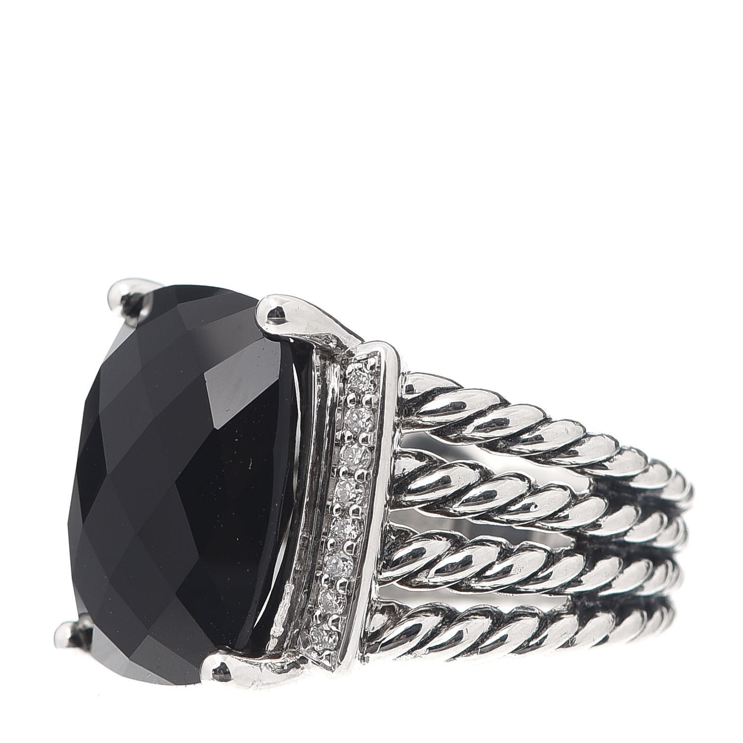 Sterling Silver Diamond Black Onyx 16mm Wheaton Ring 51 5.75