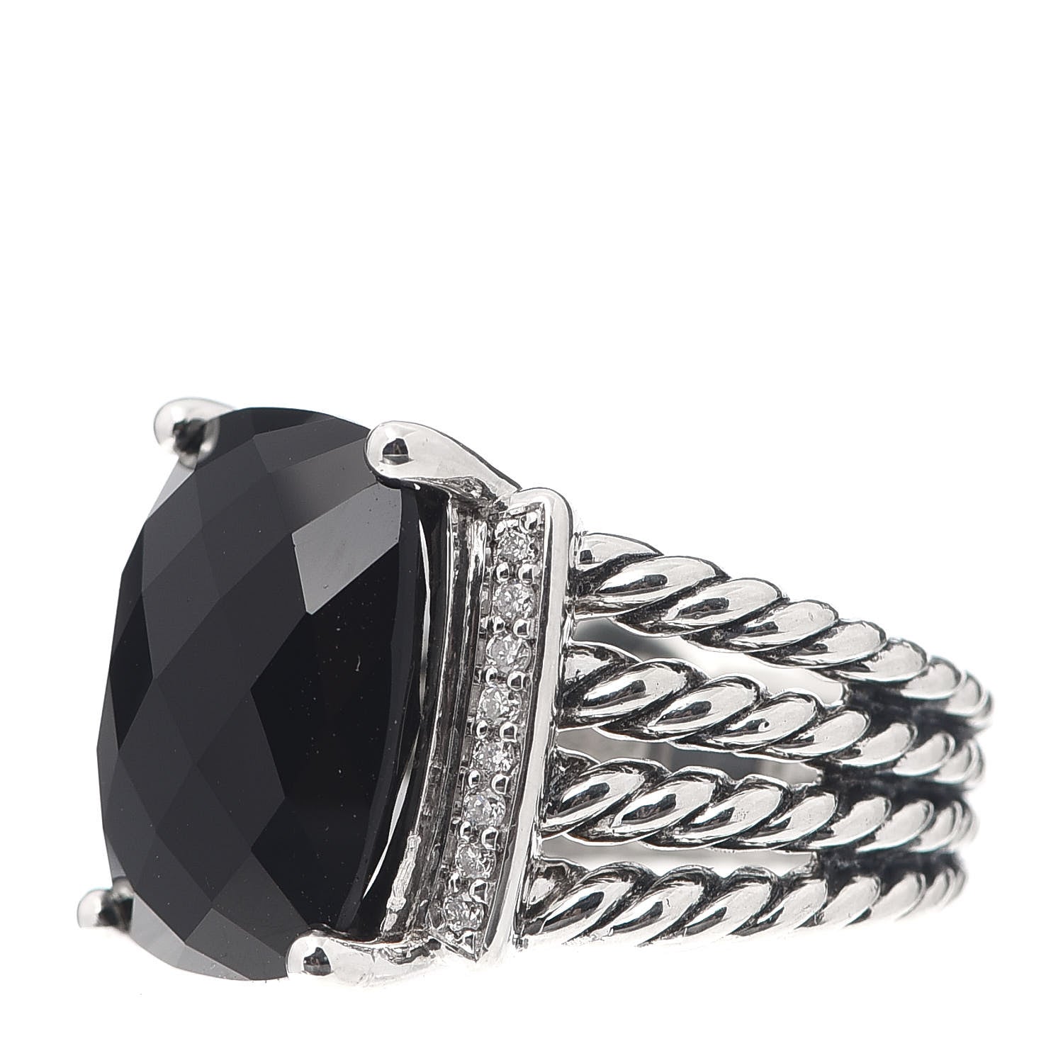 David Yurman Sterling Silver Diamond Black Onyx 16mm Wheaton Ring 51 5.75 3 of 5