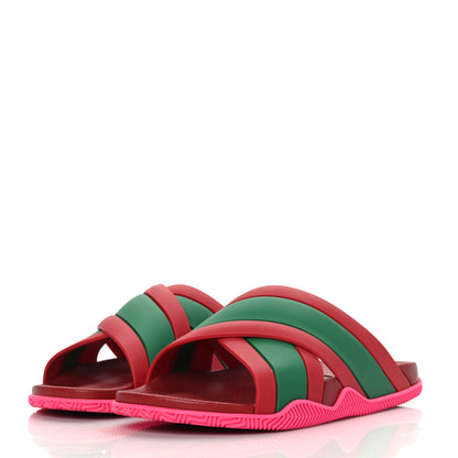 Gucci Rubber Web Womens Criss Cross Slide Sandals 38 Coral New Shamarock 3 of 8