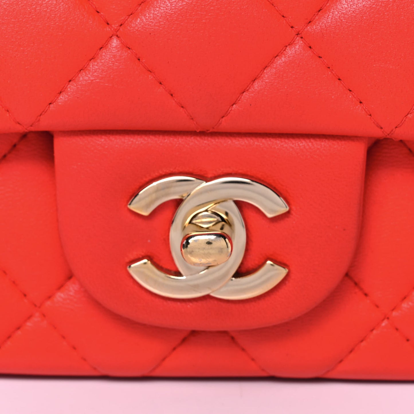 Lambskin Quilted Mini Rectangular Flap Orange
