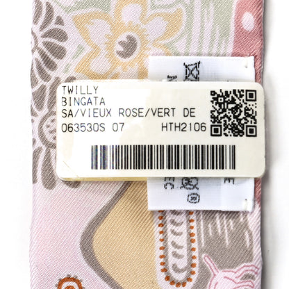 Hermes Silk Bingata Twilly Vieux Rose Vert De 4 of 4