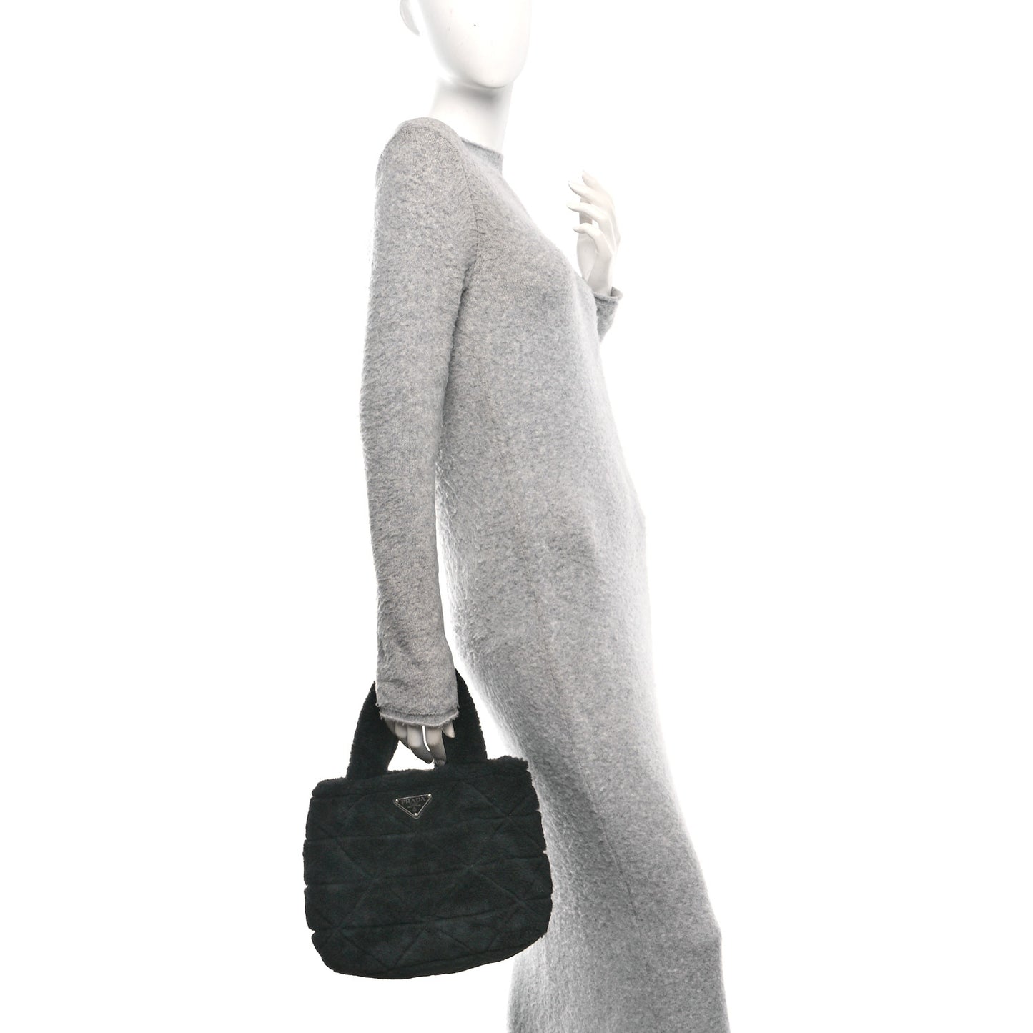 Shearling Nappa Triangle Quilted Patchwork System Tote Black