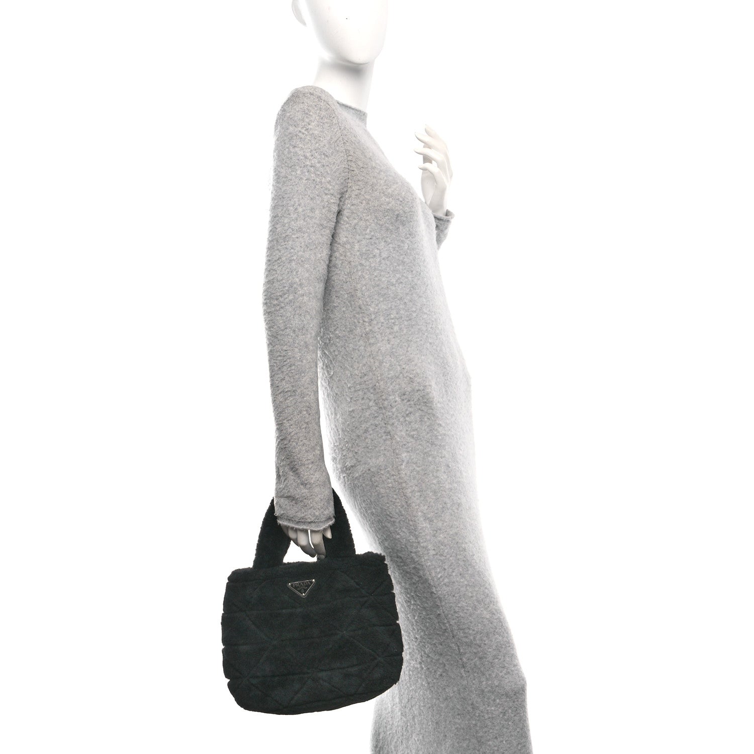 Prada Shearling Nappa Triangle Quilted Patchwork System Tote Black 2 of 10