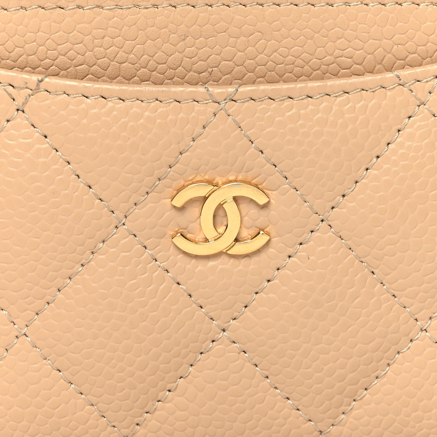 Caviar Quilted Card Holder Beige