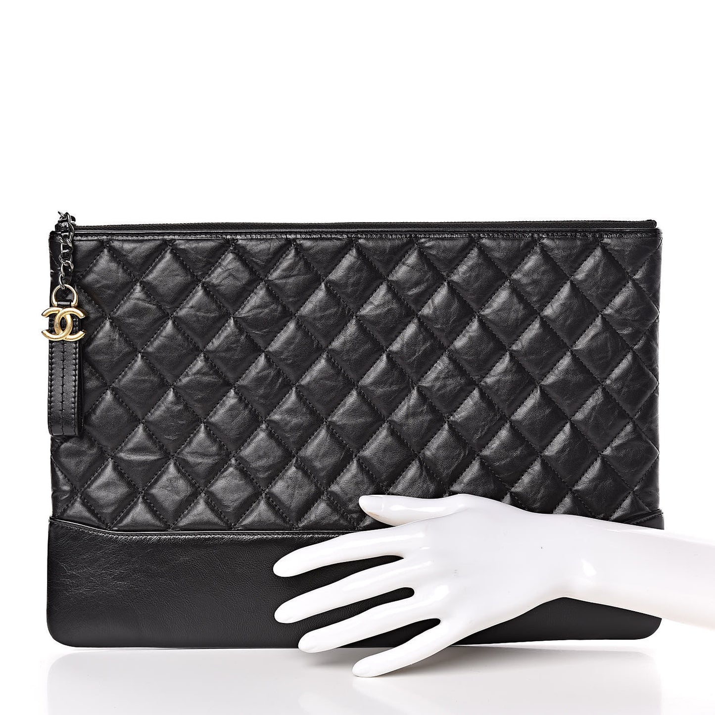 Aged Calfskin Quilted Large Gabrielle Cosmetic Case Black