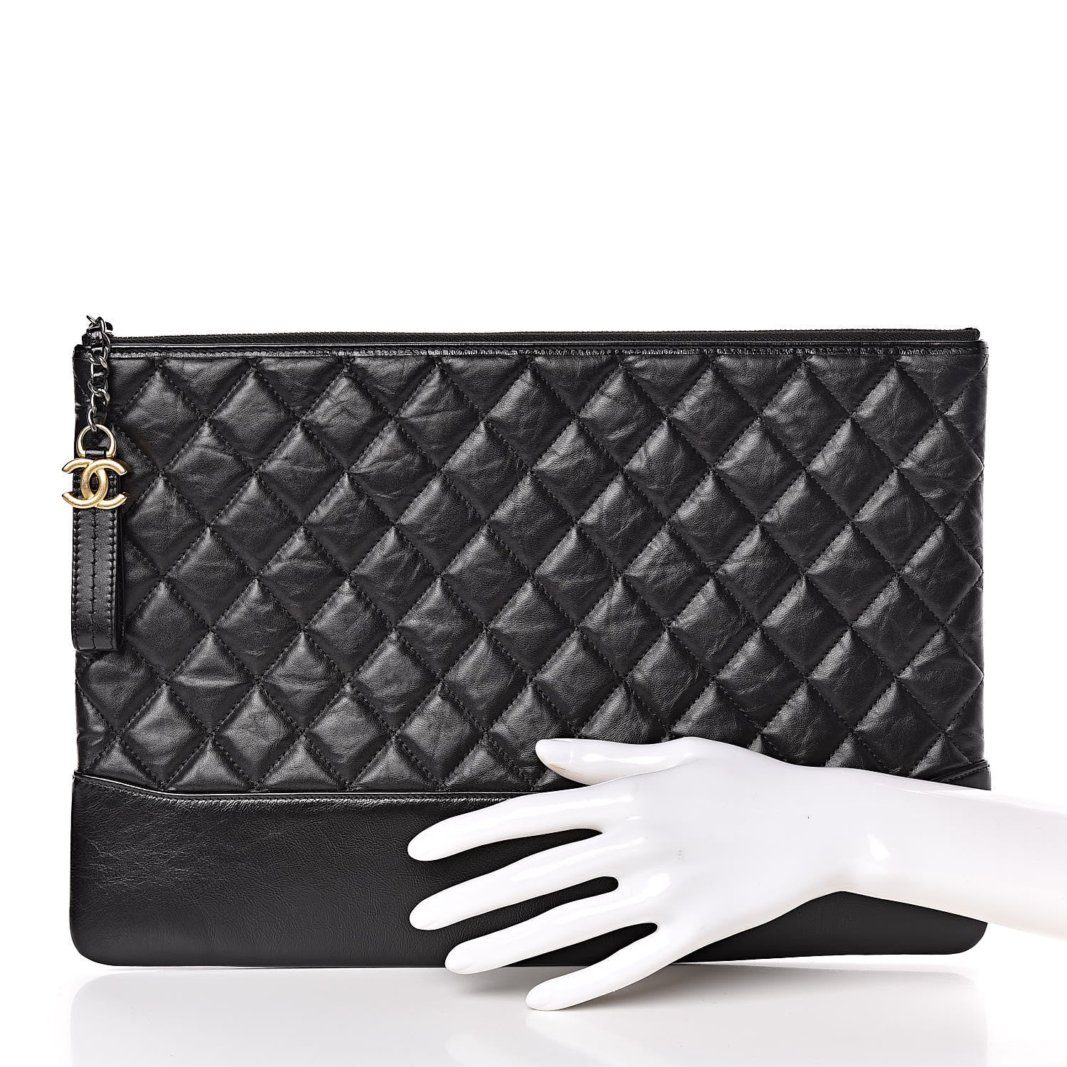 Chanel Aged Calfskin Quilted Large Gabrielle Cosmetic Case Black 2 of 9
