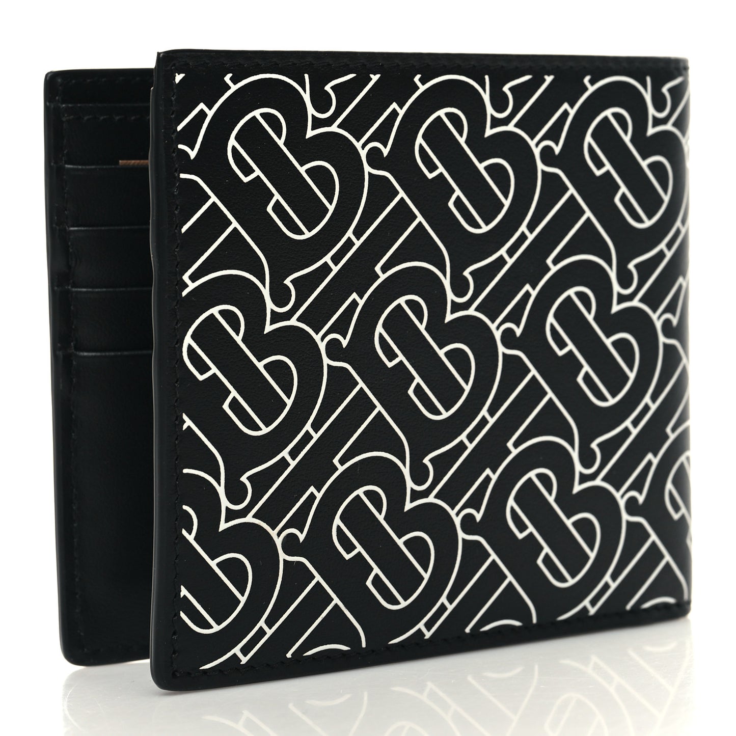 Calfskin Embossed TB Print Bi-Fold Wallet Black White