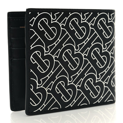 Burberry Calfskin Embossed TB Print Bi-Fold Wallet Black White 3 of 7