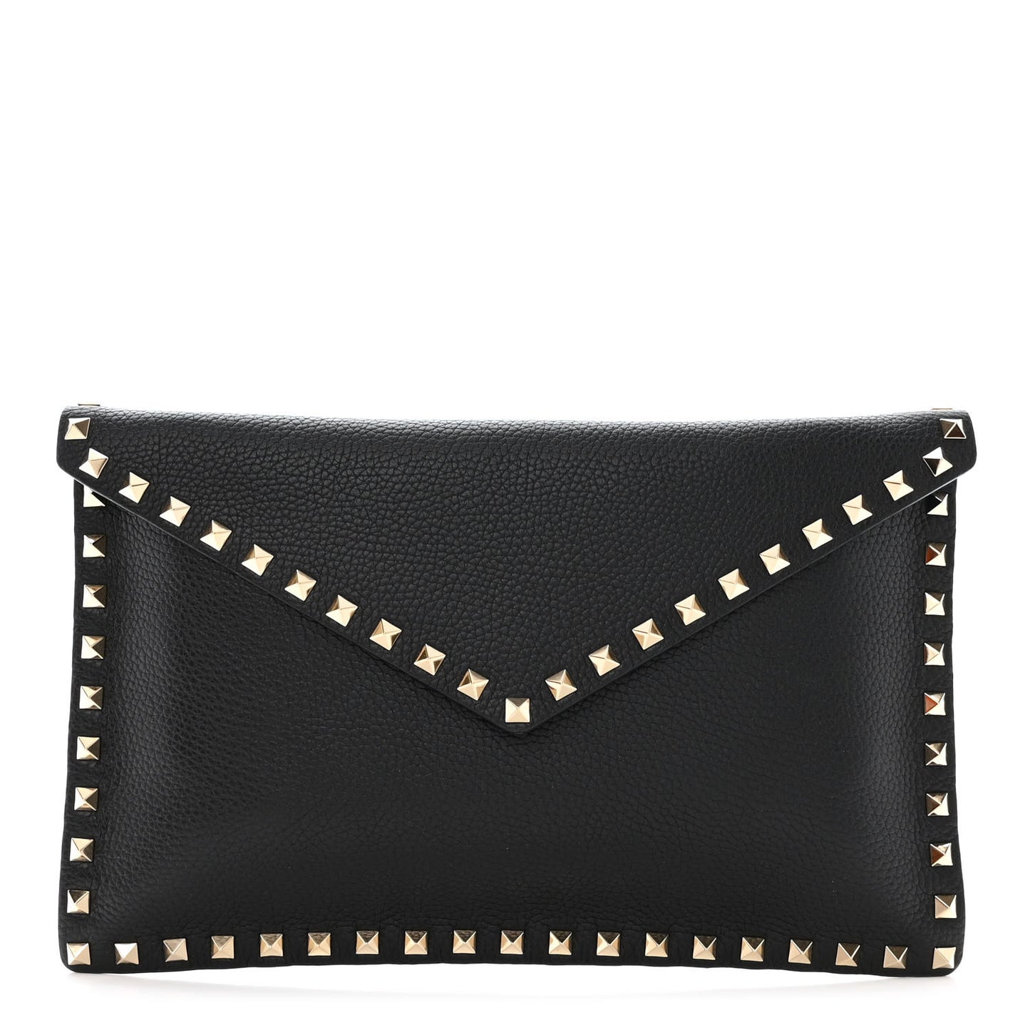 Pebbled Calfskin Large Rockstud Envelope Clutch Black