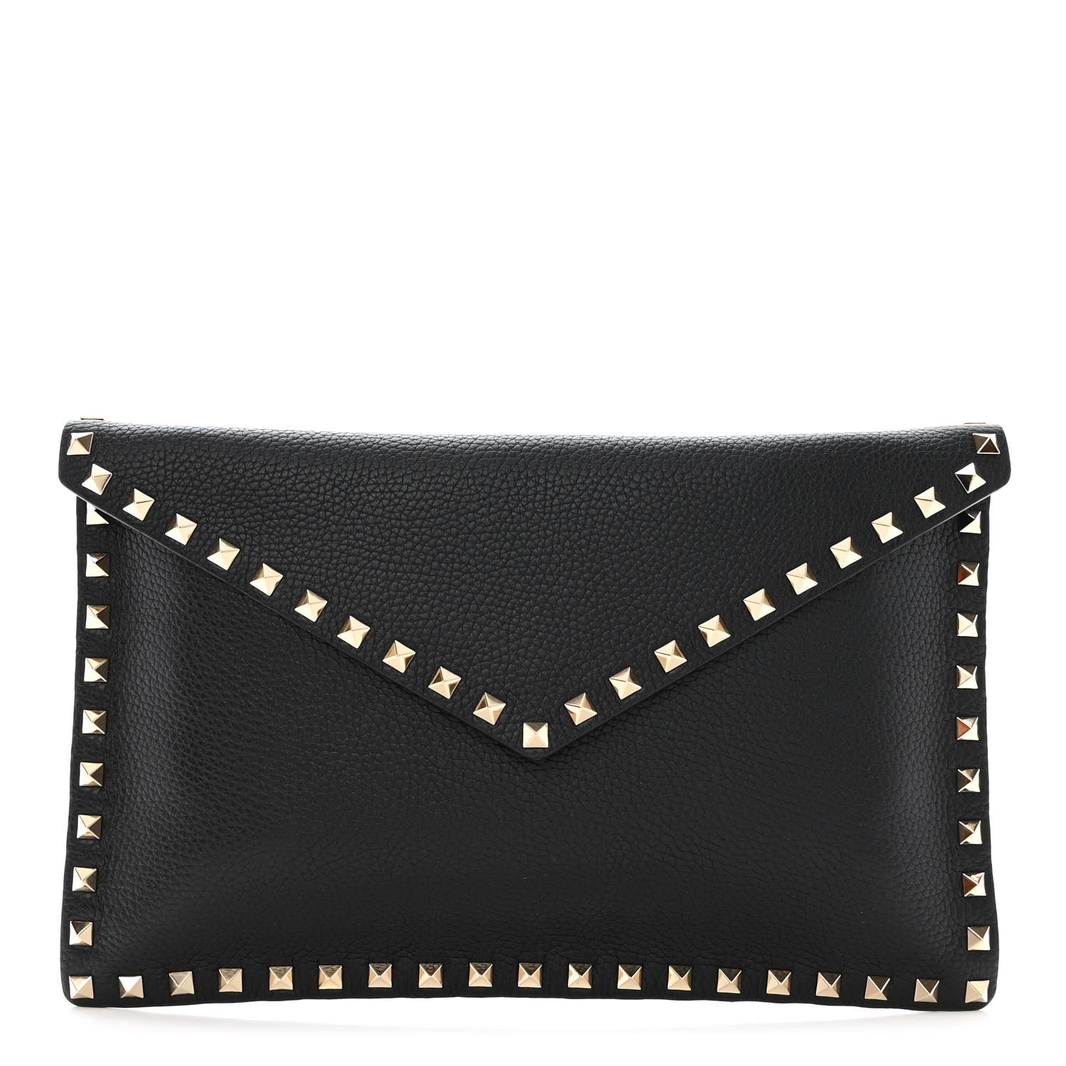 Valentino Garavani Pebbled Calfskin Large Rockstud Envelope Clutch Black 1 of 9