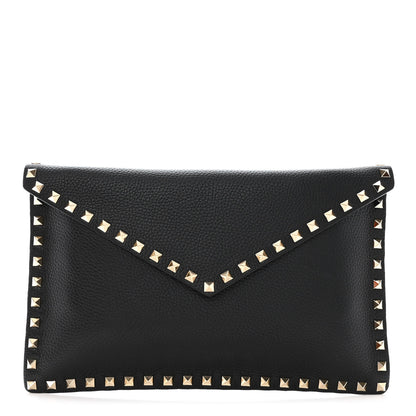Valentino Garavani Pebbled Calfskin Large Rockstud Envelope Clutch Black 1 of 9