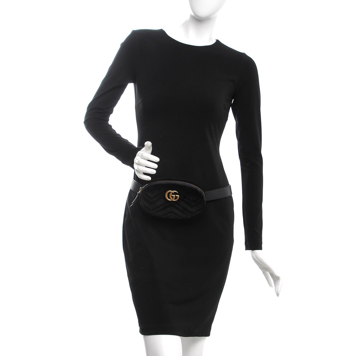 Gucci Velvet Matelasse GG Marmont Belt Bag 85 34 Black 2 of 8