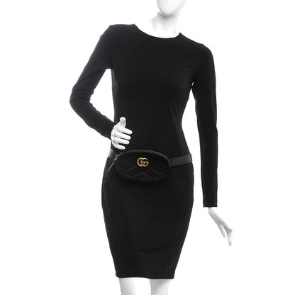 Gucci Velvet Matelasse GG Marmont Belt Bag 85 34 Black 2 of 8