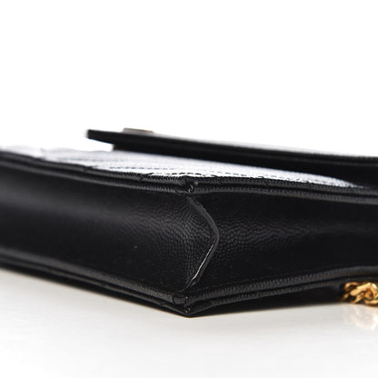 Saint Laurent Grain De Poudre Matelasse Chevron Monogram Envelope Chain Wallet Black 8 of 10