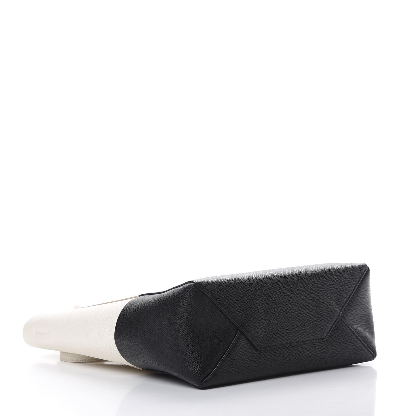 Grained Calfskin Small Vertical Bi-Cabas Cream Black