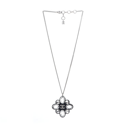 Chanel Resin Crystal CC Pendant Necklace Silver Black 2 of 4