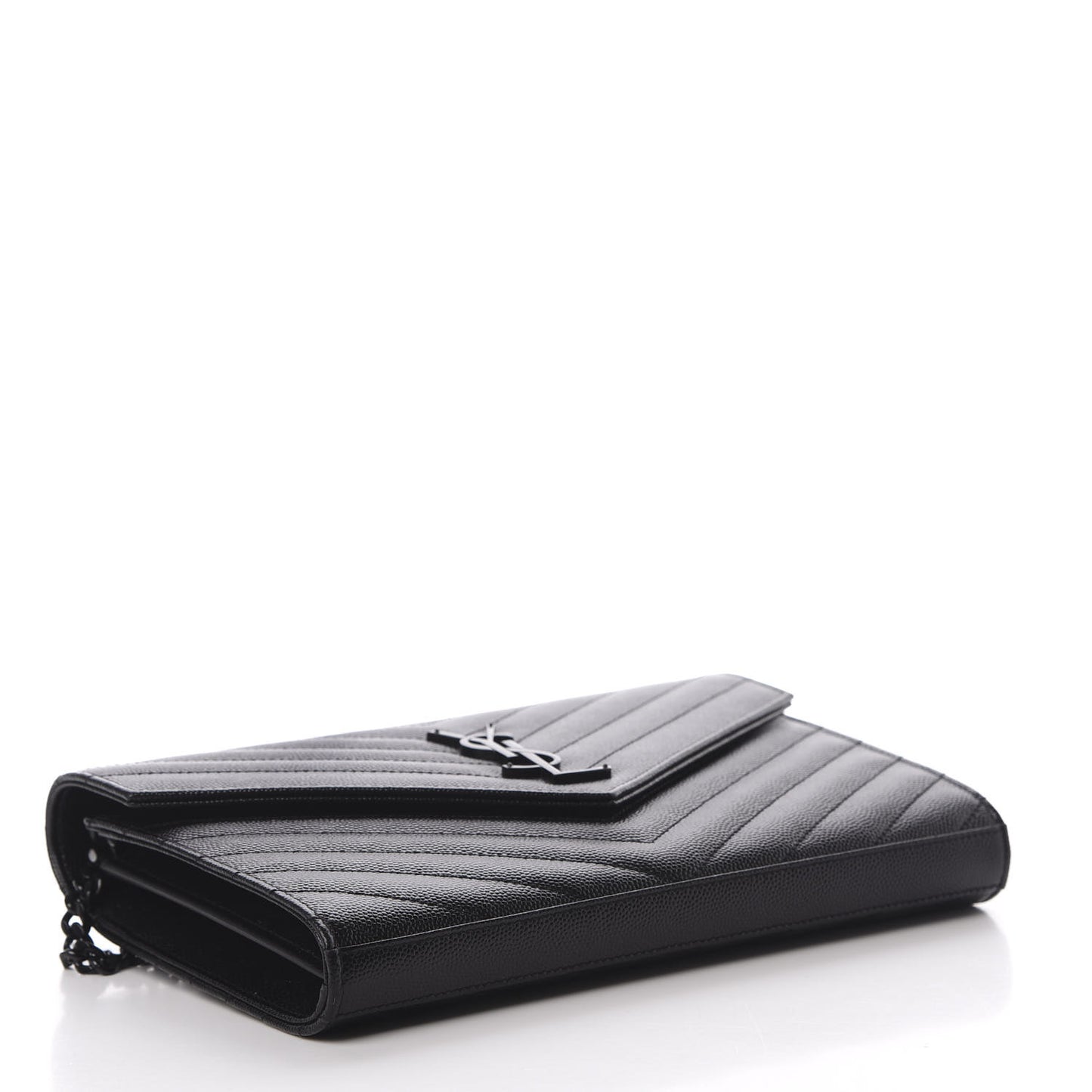 Grain De Poudre Matelasse Chevron Monogram Chain Wallet Black