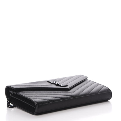 Saint Laurent Grain De Poudre Matelasse Chevron Monogram Chain Wallet Black 3 of 10