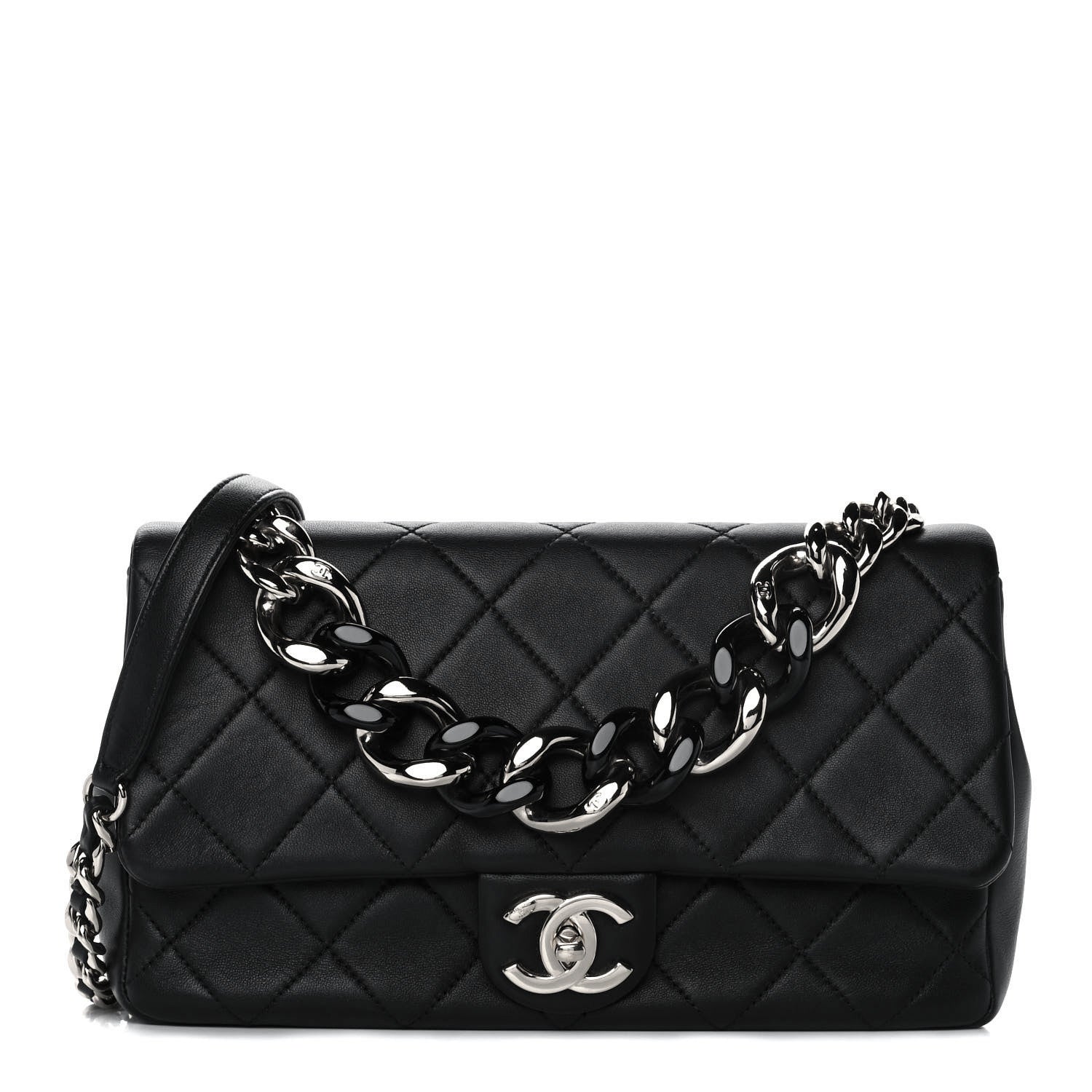 Chanel Lambskin Quilted Resin Bi-Color Chain Flap Bag Black 1 of 14