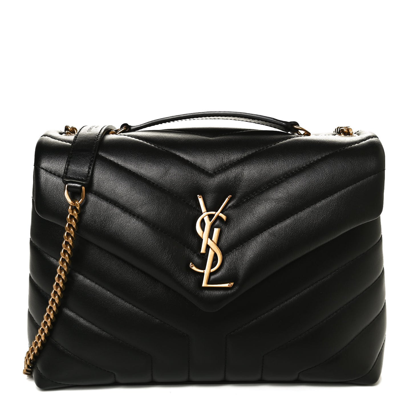 Calfskin Y Quilted Monogram Small Loulou Chain Satchel Black