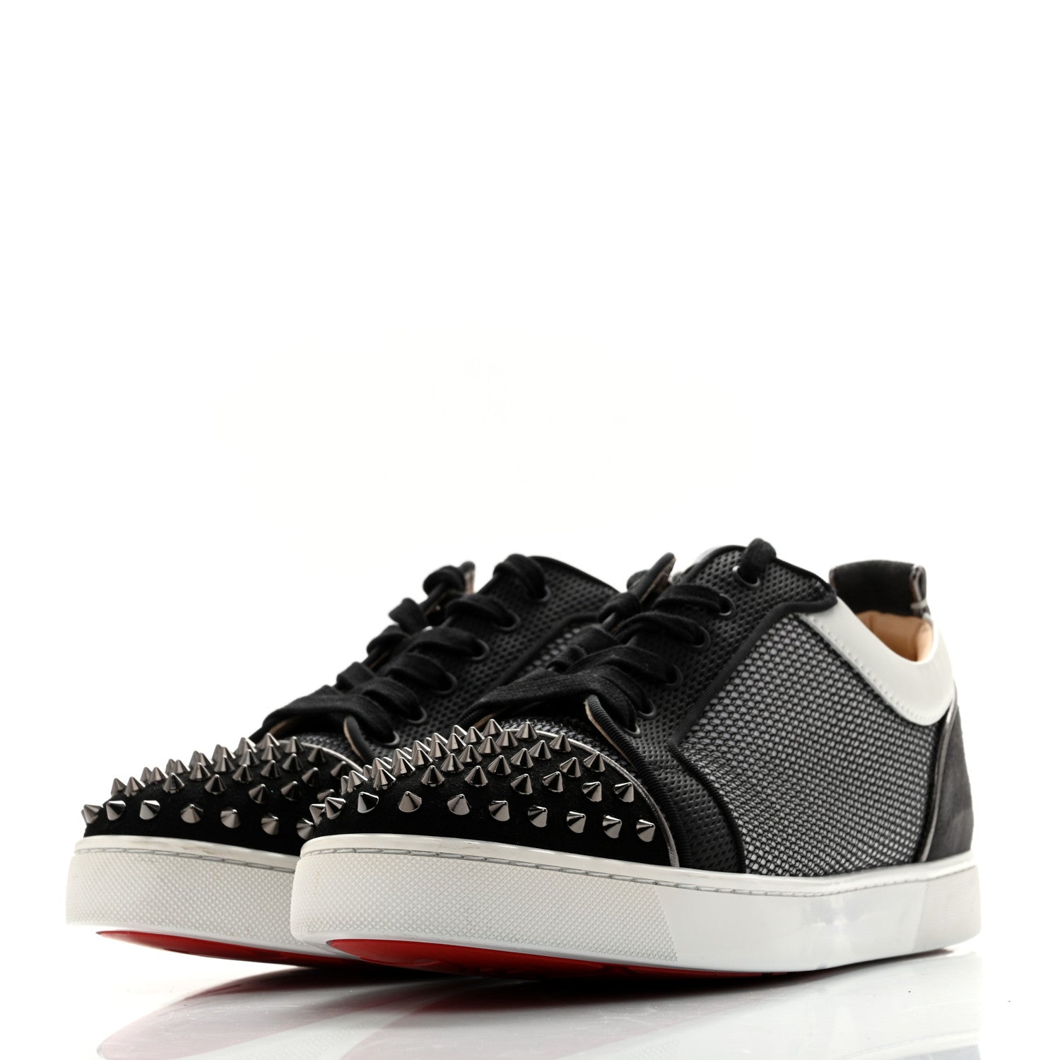 Christian Louboutin Suede Mesh Mens Louis Junior Spikes Orlato Flat Sneakers 42.5 Version Black White 4 of 13