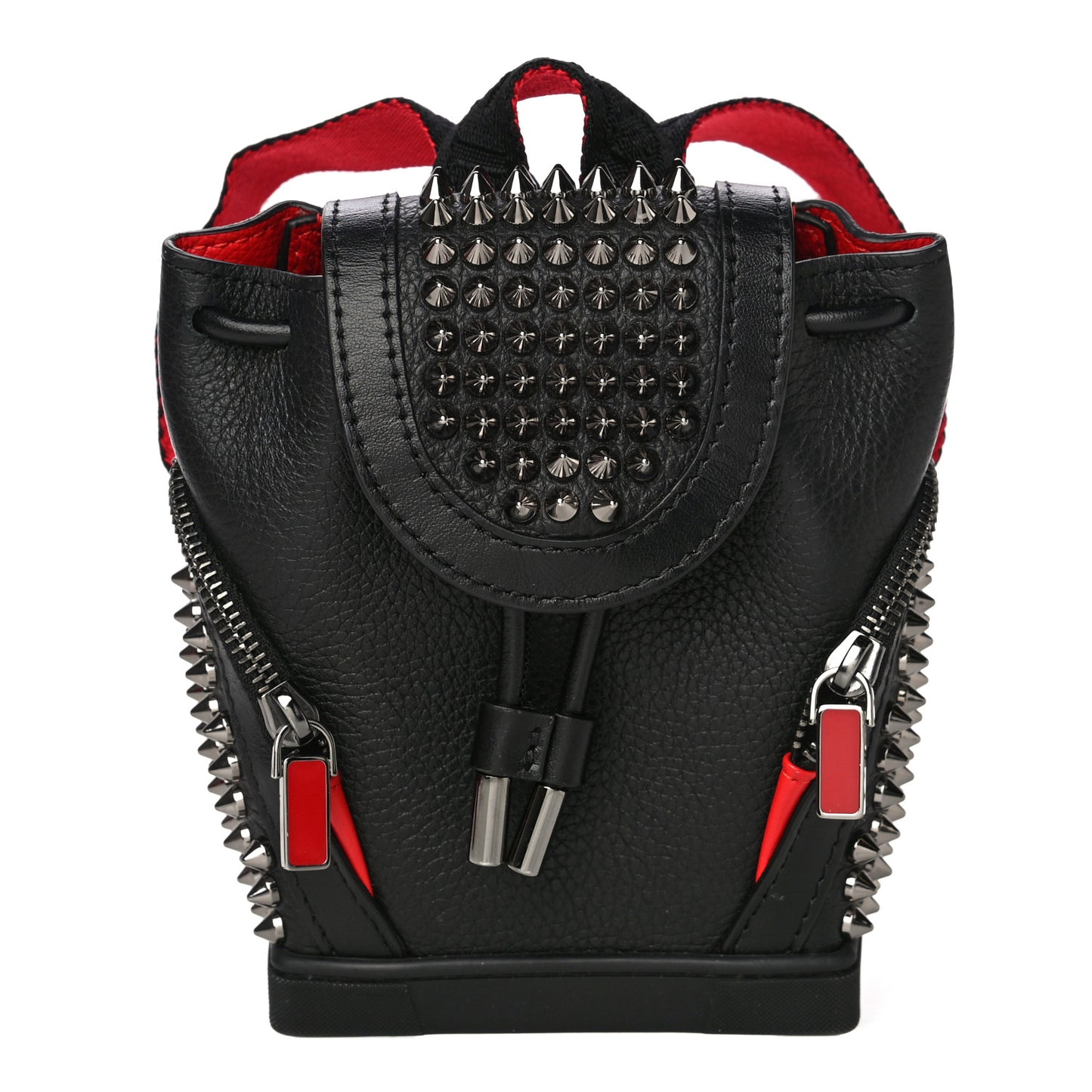 Calfskin Spiked Mini Explorafunk Keyring Bag Black