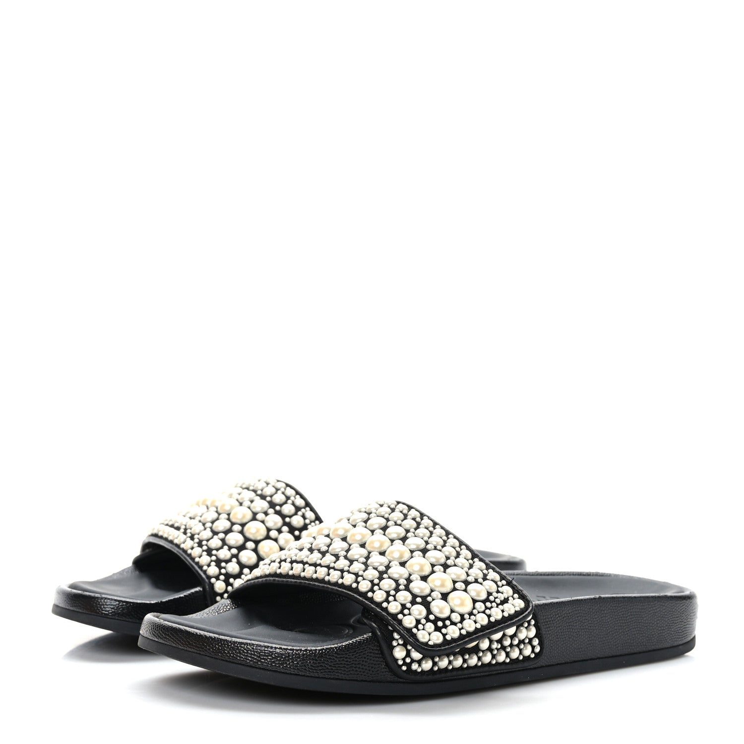 Jimmy Choo Canvas Pearl Embellished Fitz Slide Sandals 36 Black 3 of 8