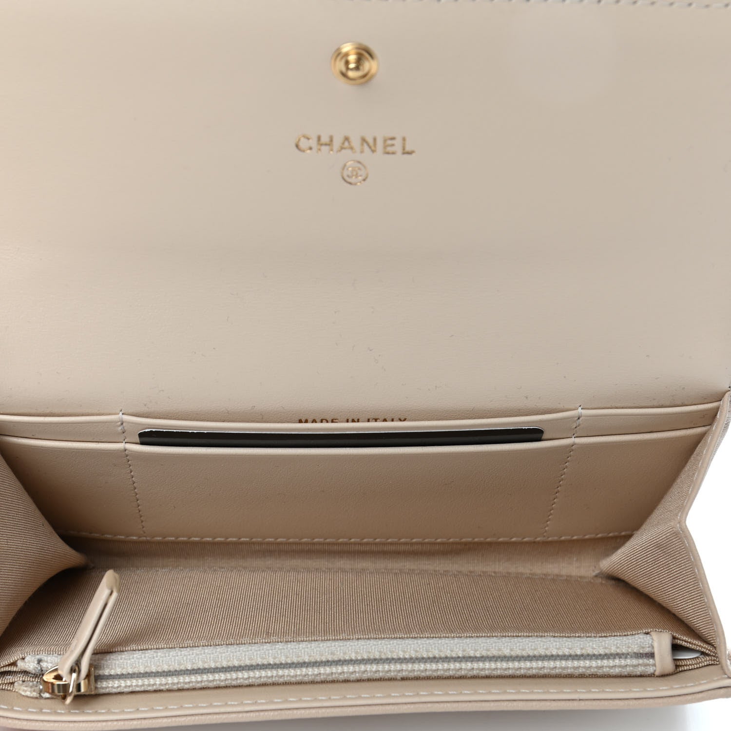 Chanel Shiny Goatskin Quilted Chanel 19 Flap Wallet Beige 4 of 4