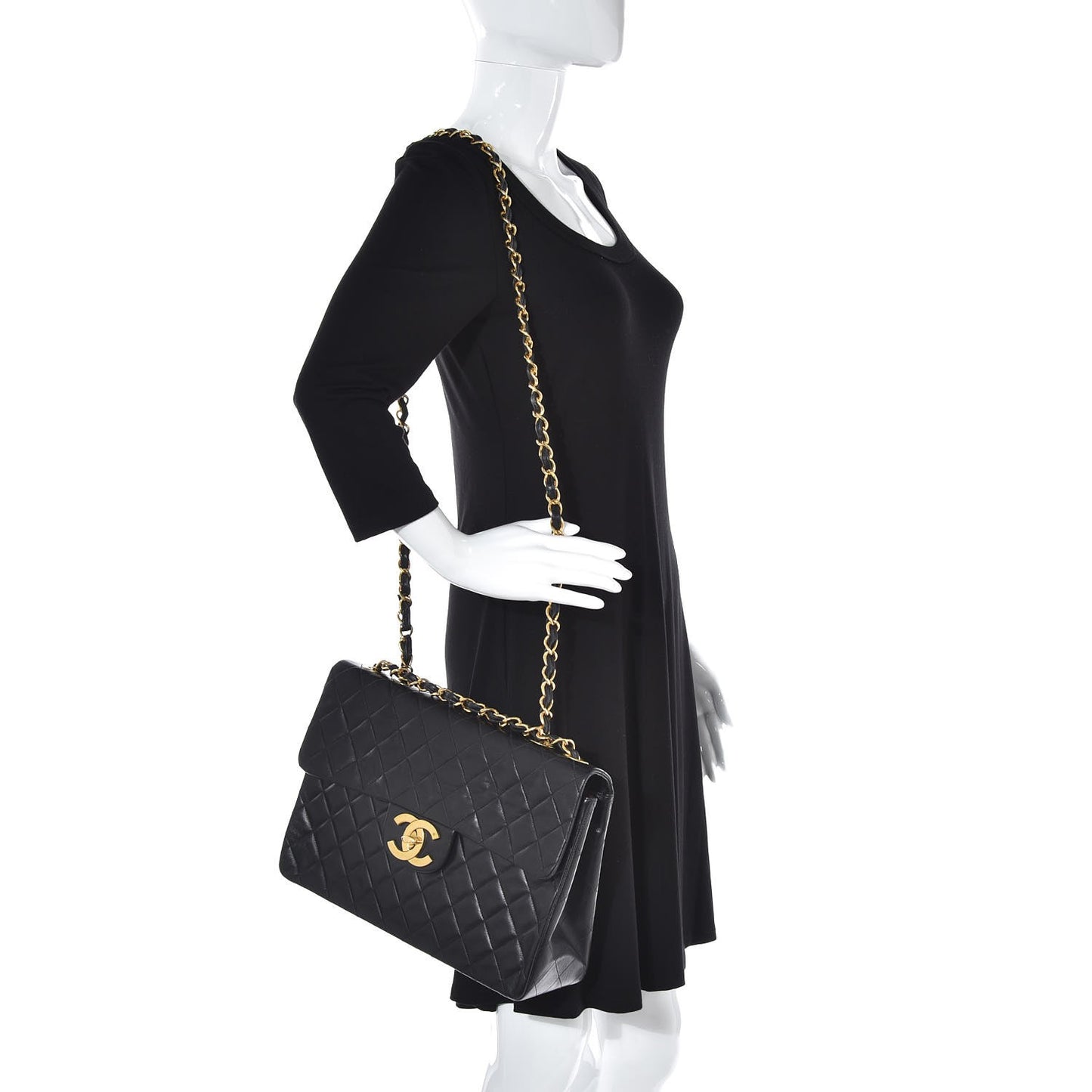 Lambskin Quilted XL Jumbo Single Flap Black