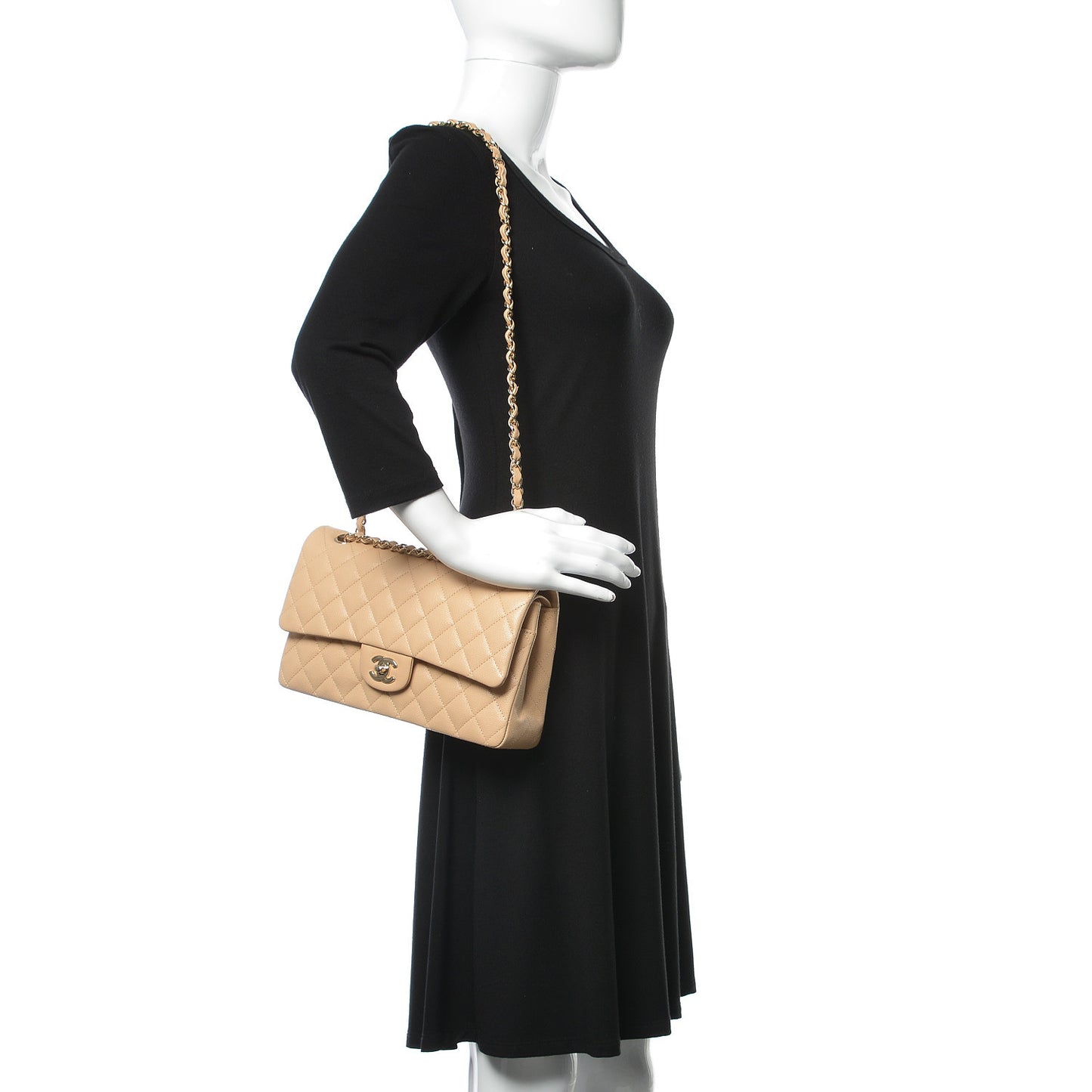 Caviar Quilted Medium Double Flap Beige Clair