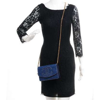 Chanel Denim Wallet on Chain WOC Blue 2 of 8
