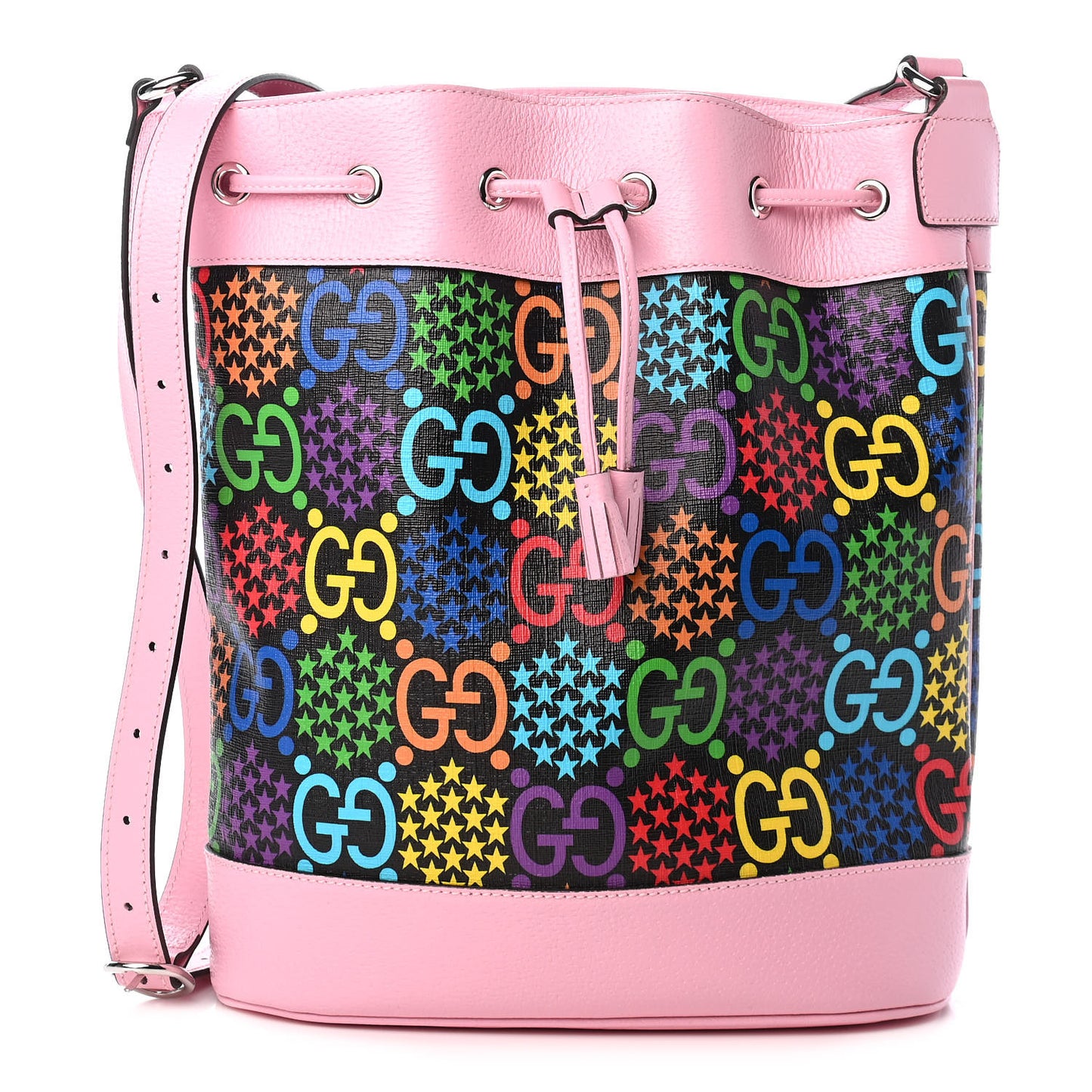 GG Supreme Monogram Psychedelic Bucket Bag Black Multicolor Sugar Pink