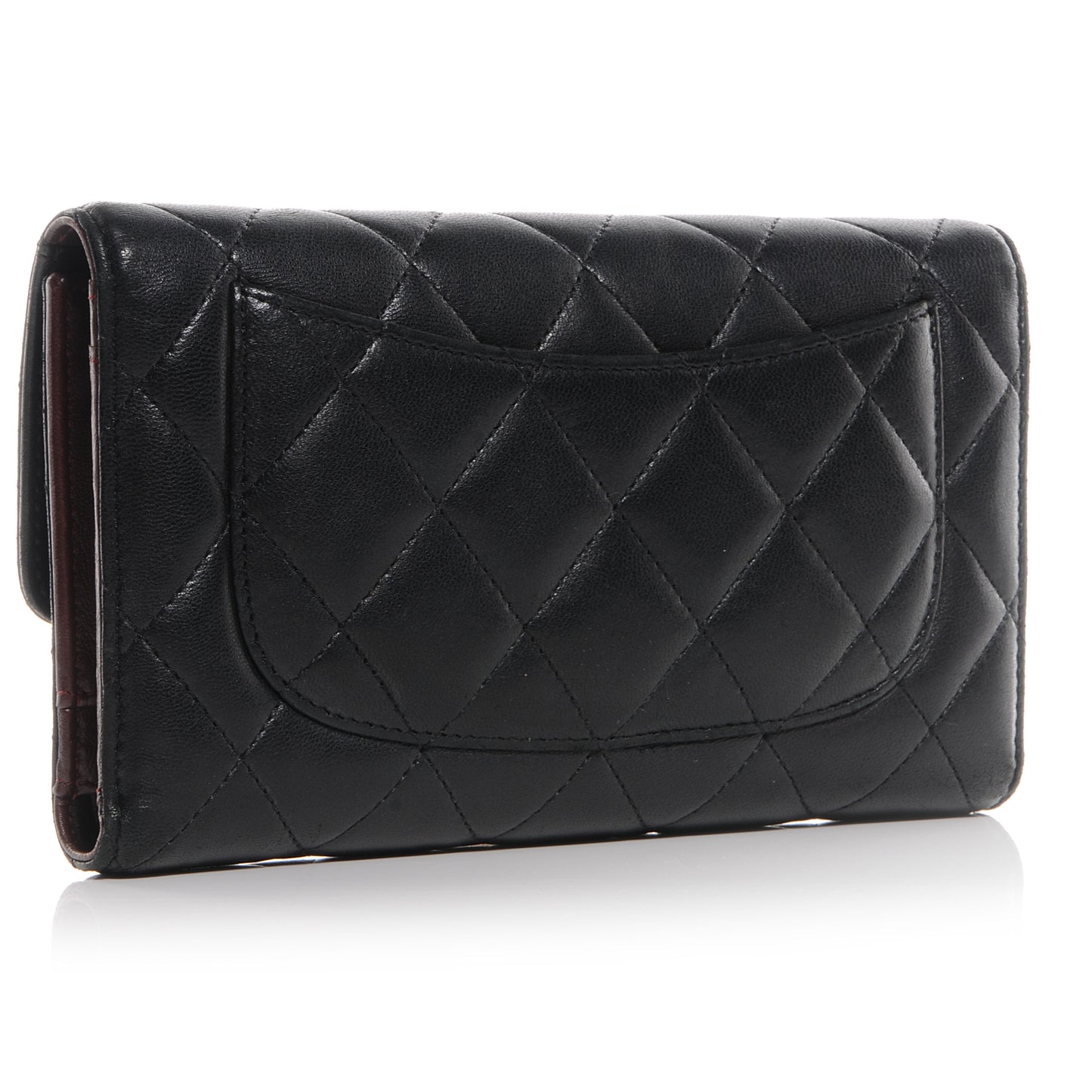 Lambskin Quilted Large Flap Wallet Black