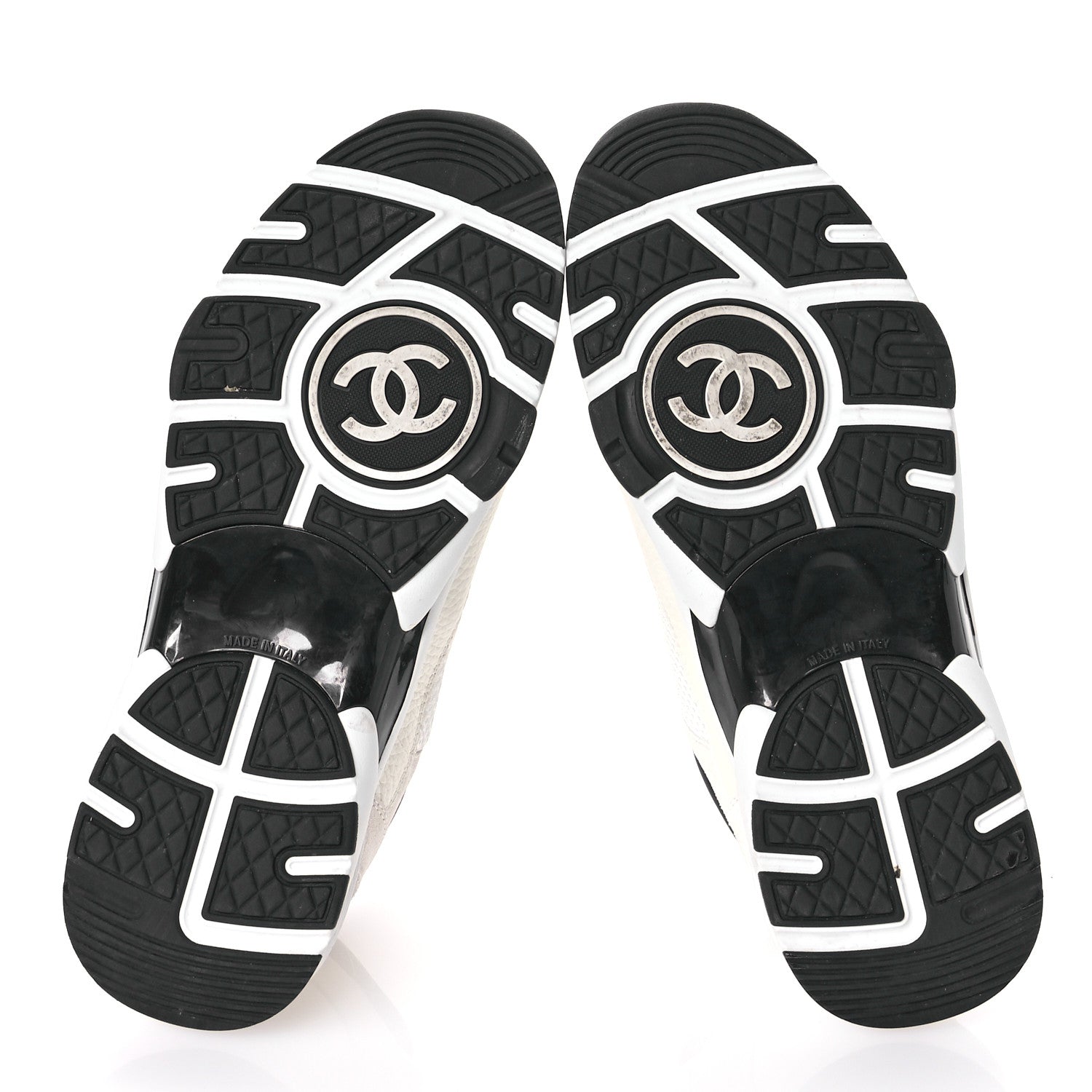 Chanel Mesh Suede Calfskin Grained Calfskin Womens CC Sneakers 39 White Black 6 of 7