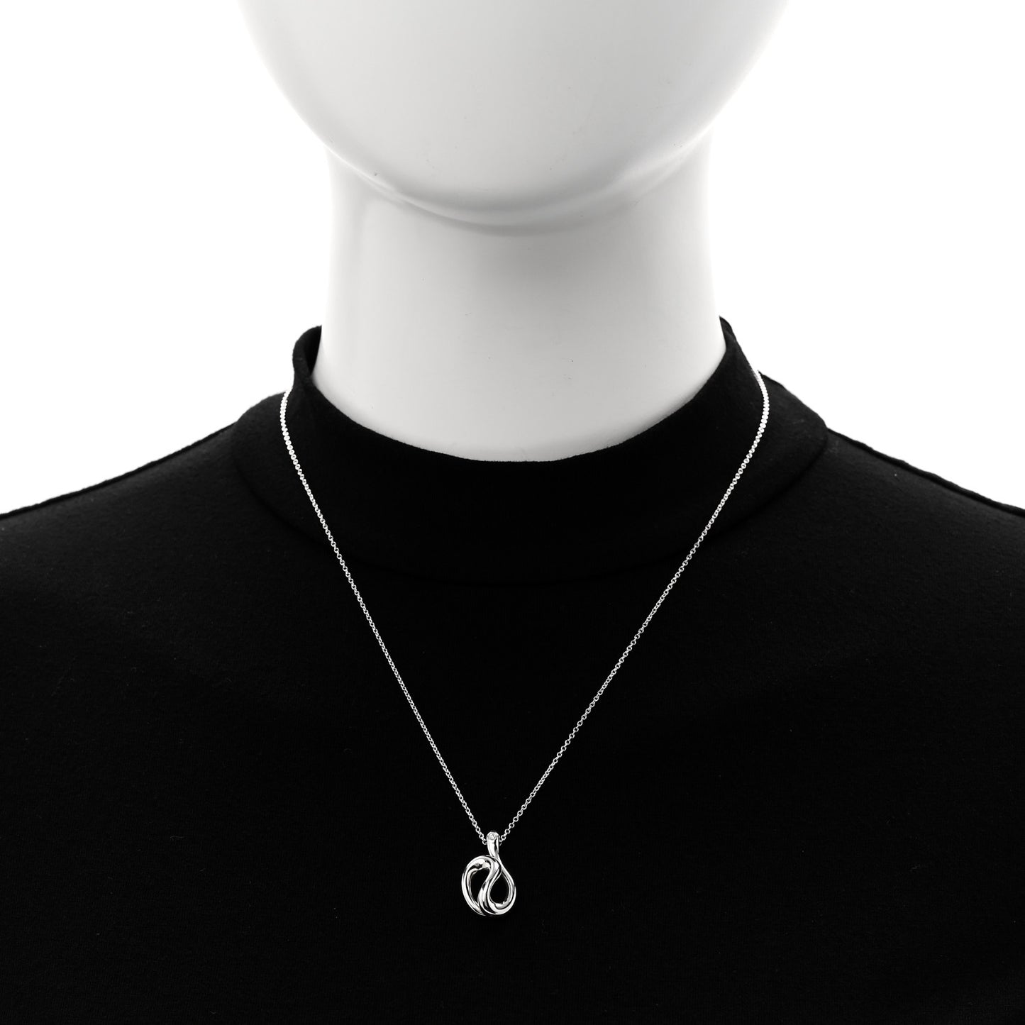 Sterling Silver Diamond Elsa Peretti Snake Pendant Necklace