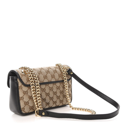 Gucci Monogram Matelasse Diagonal Mini GG Marmont Shoulder Bag Beige Black 3 of 11