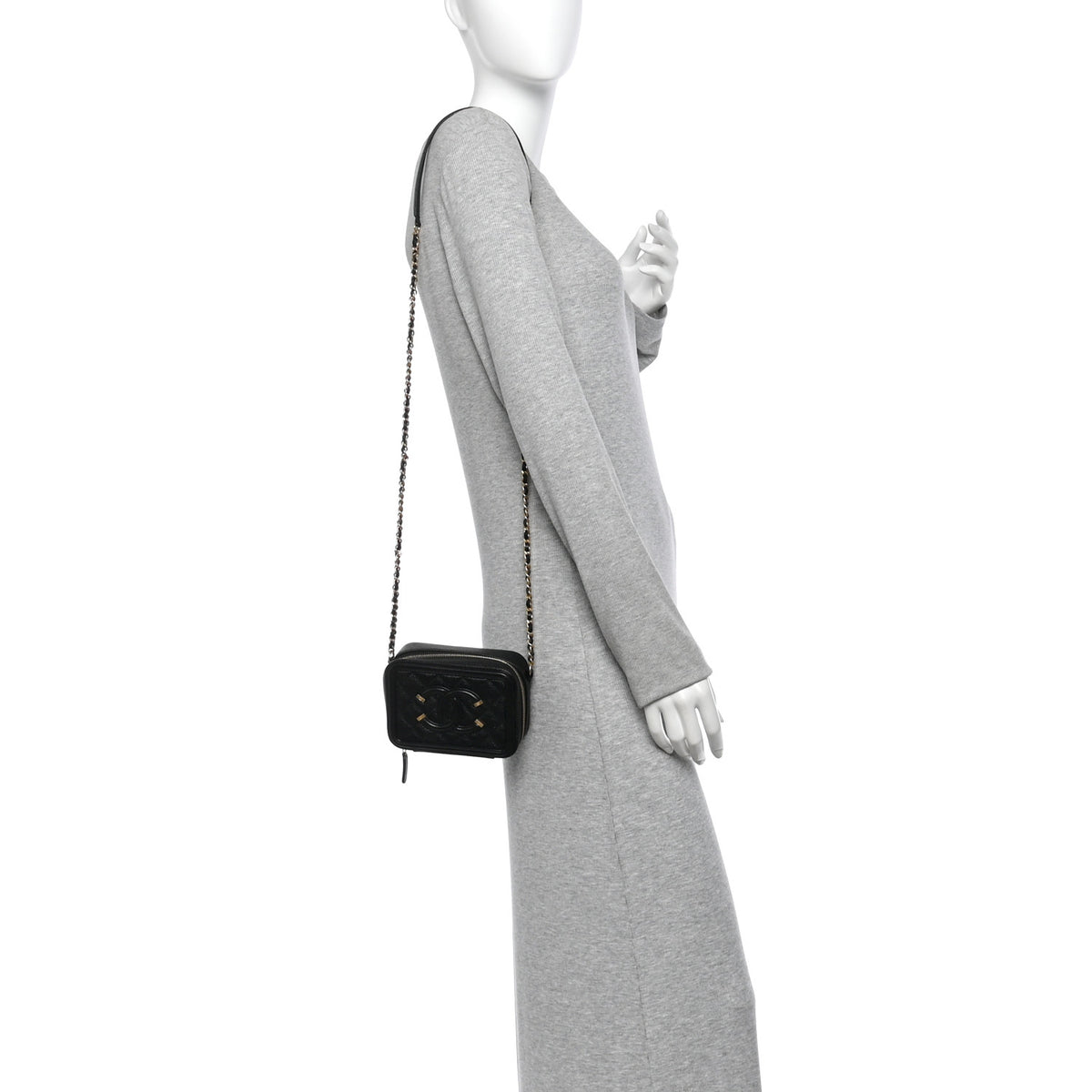 Caviar Quilted CC Filigree Vanity Clutch With Chain Black