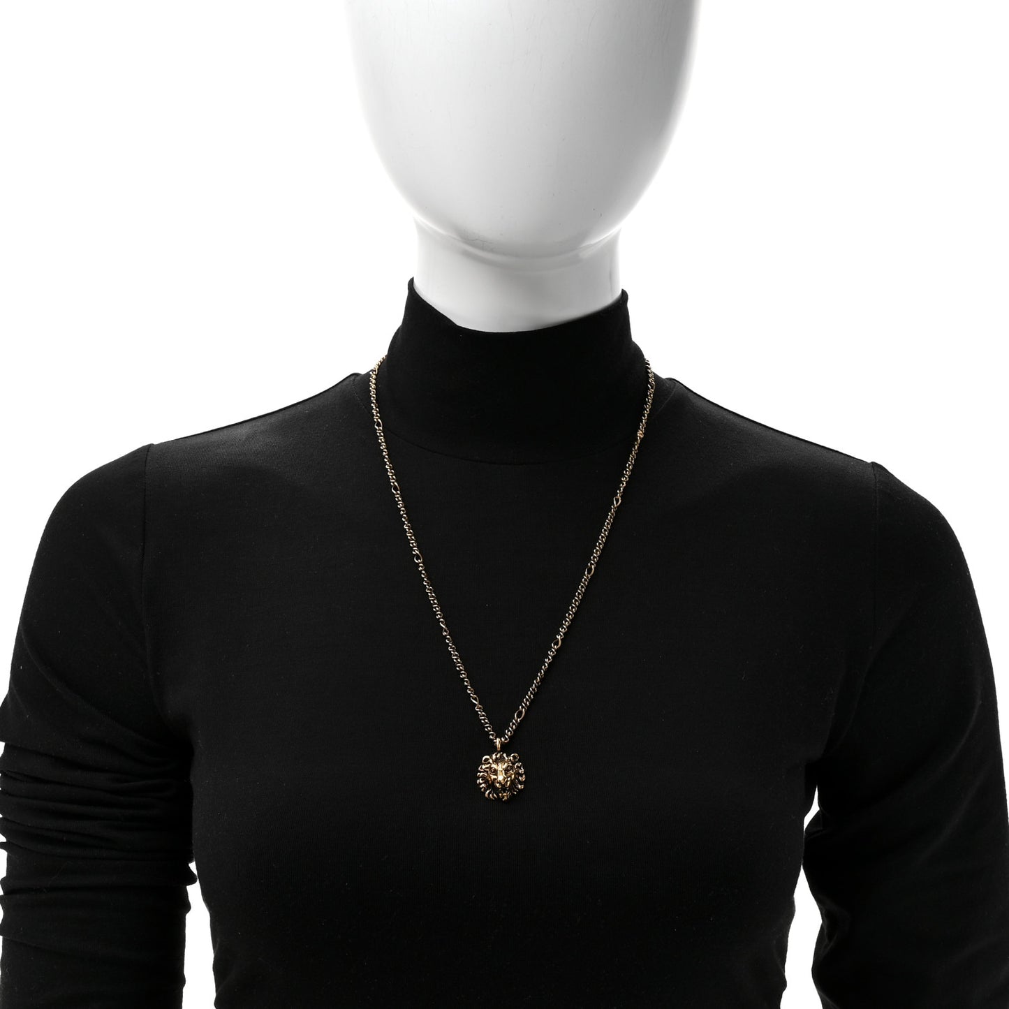 Metal Pearl Crystal Lion Head Necklace Aged Gold Multicolor