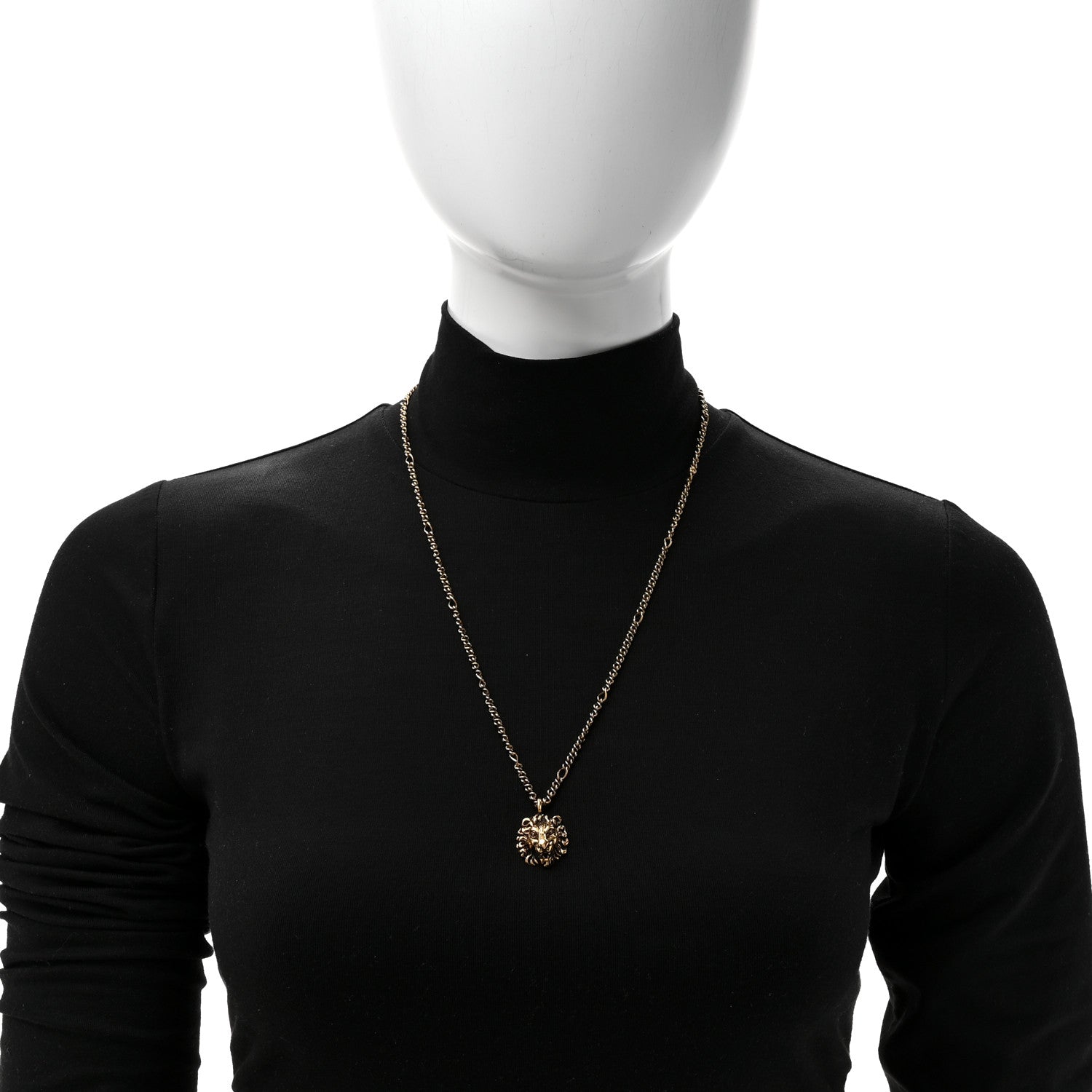 Gucci Metal Pearl Crystal Lion Head Necklace Aged Gold Multicolor 2 of 6