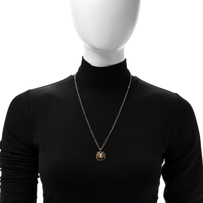 Gucci Metal Pearl Crystal Lion Head Necklace Aged Gold Multicolor 2 of 6