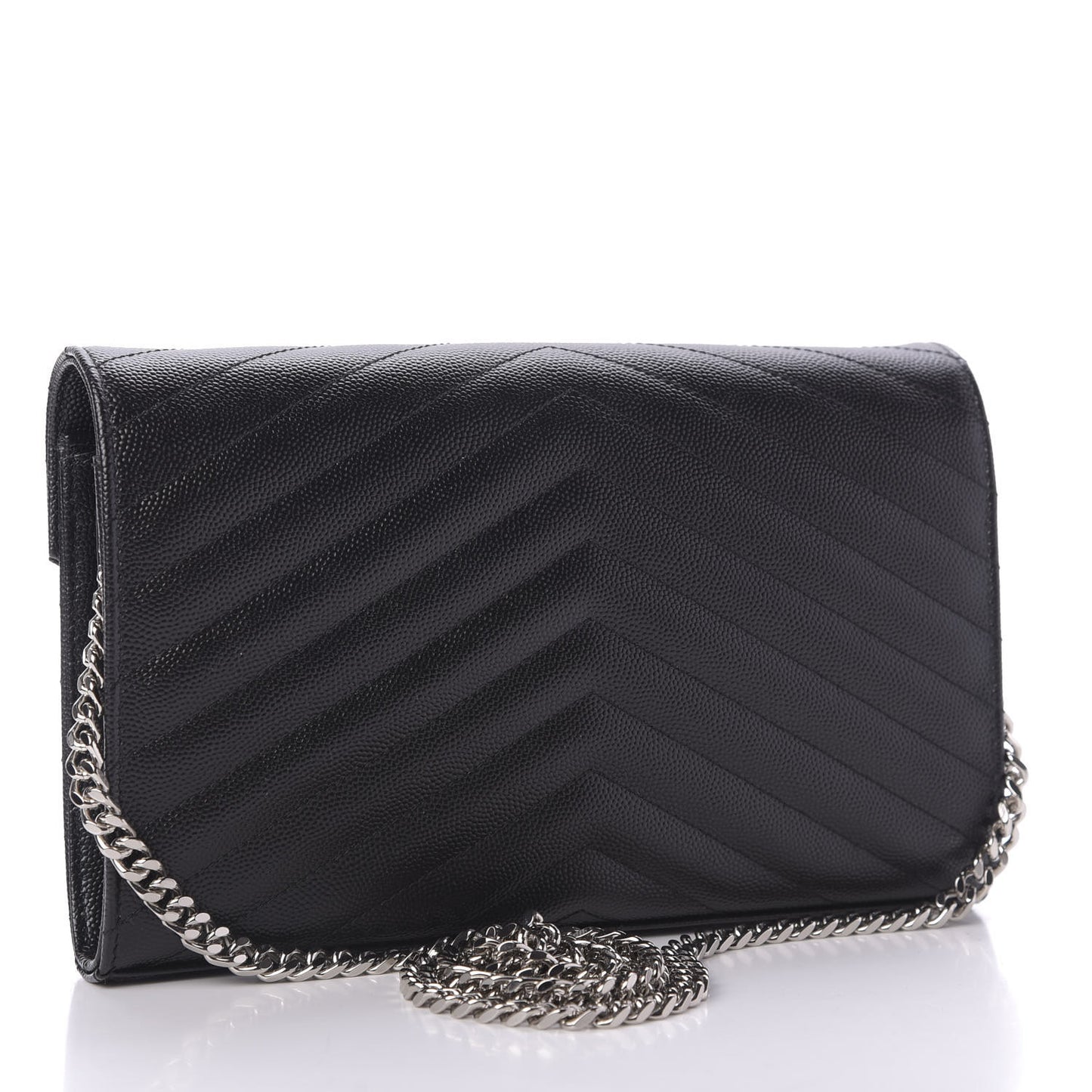 Grain De Poudre Matelasse Chevron Monogram Chain Wallet Black