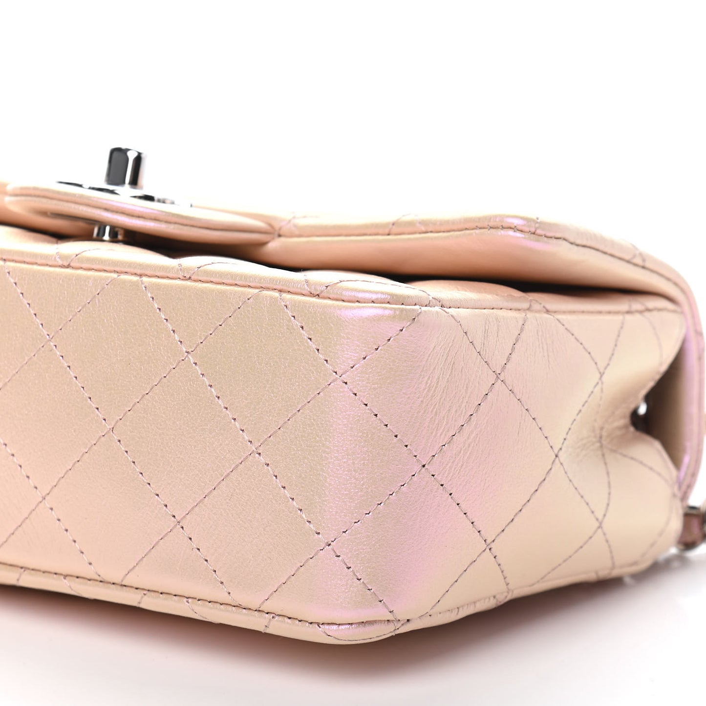 Iridescent Calfskin Quilted Mini Rectangular Flap Pink