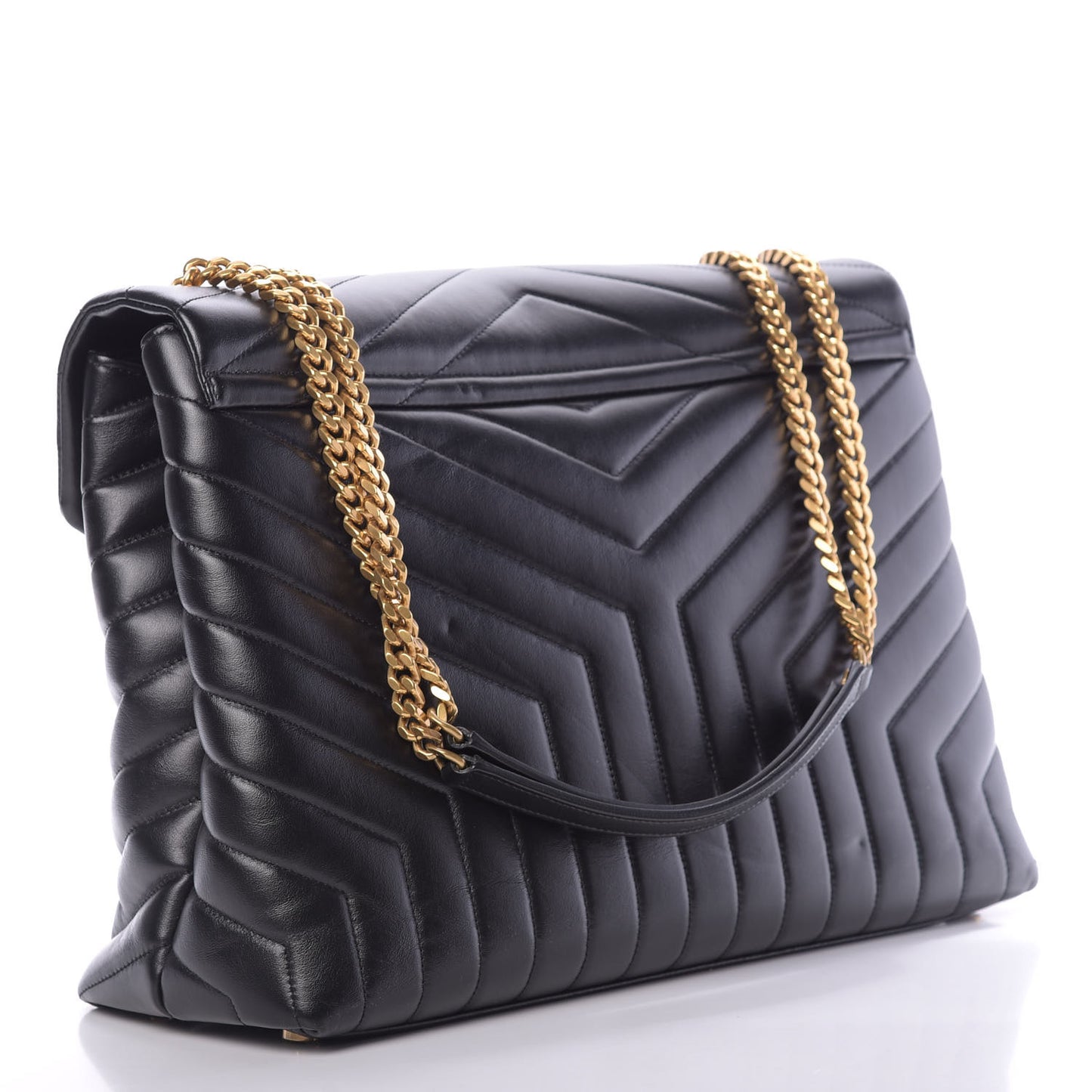 Calfskin Y Quilted Monogram Large Loulou Chain Satchel Black