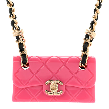 Chanel Metal Resin Lambskin Flap Bag Long Necklace Golden Pink Black 4 of 7