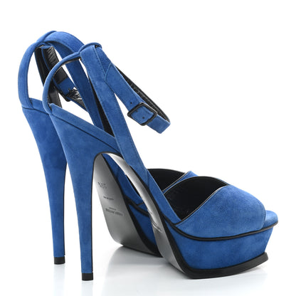 Saint Laurent Kid Scamosciato Tribute 105 Open Toe Platform Sandals 35.5 Bleu Majorelle 4 of 8