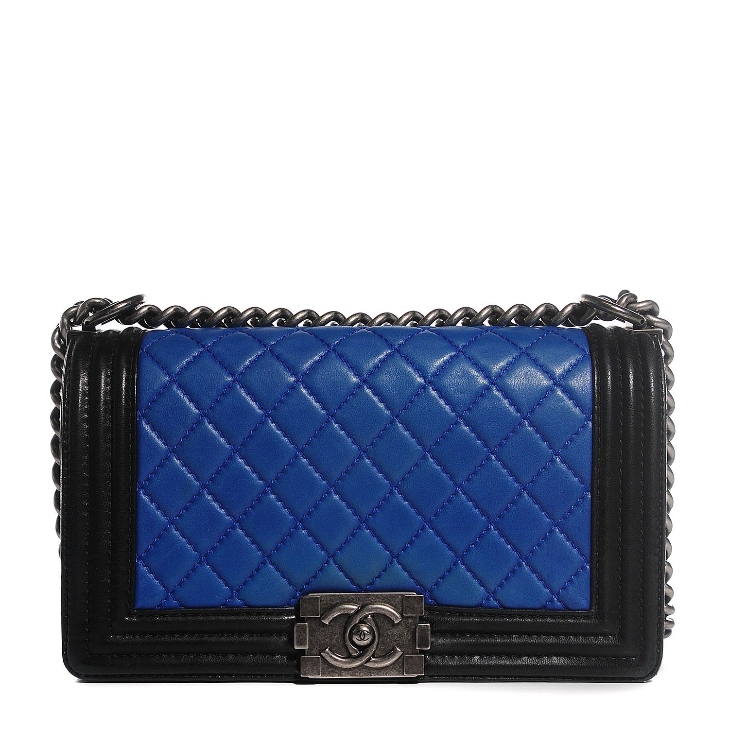 Chanel Lambskin Quilted Medium Boy Flap Black Blue 1 of 9