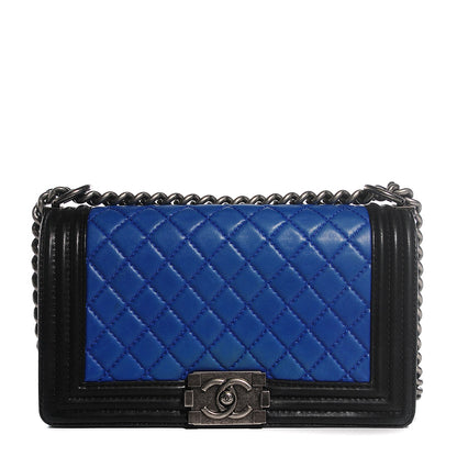 Chanel Lambskin Quilted Medium Boy Flap Black Blue 1 of 9